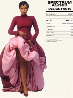 Two-Tone Asymmetrical Evening Dress in Wine & Pink